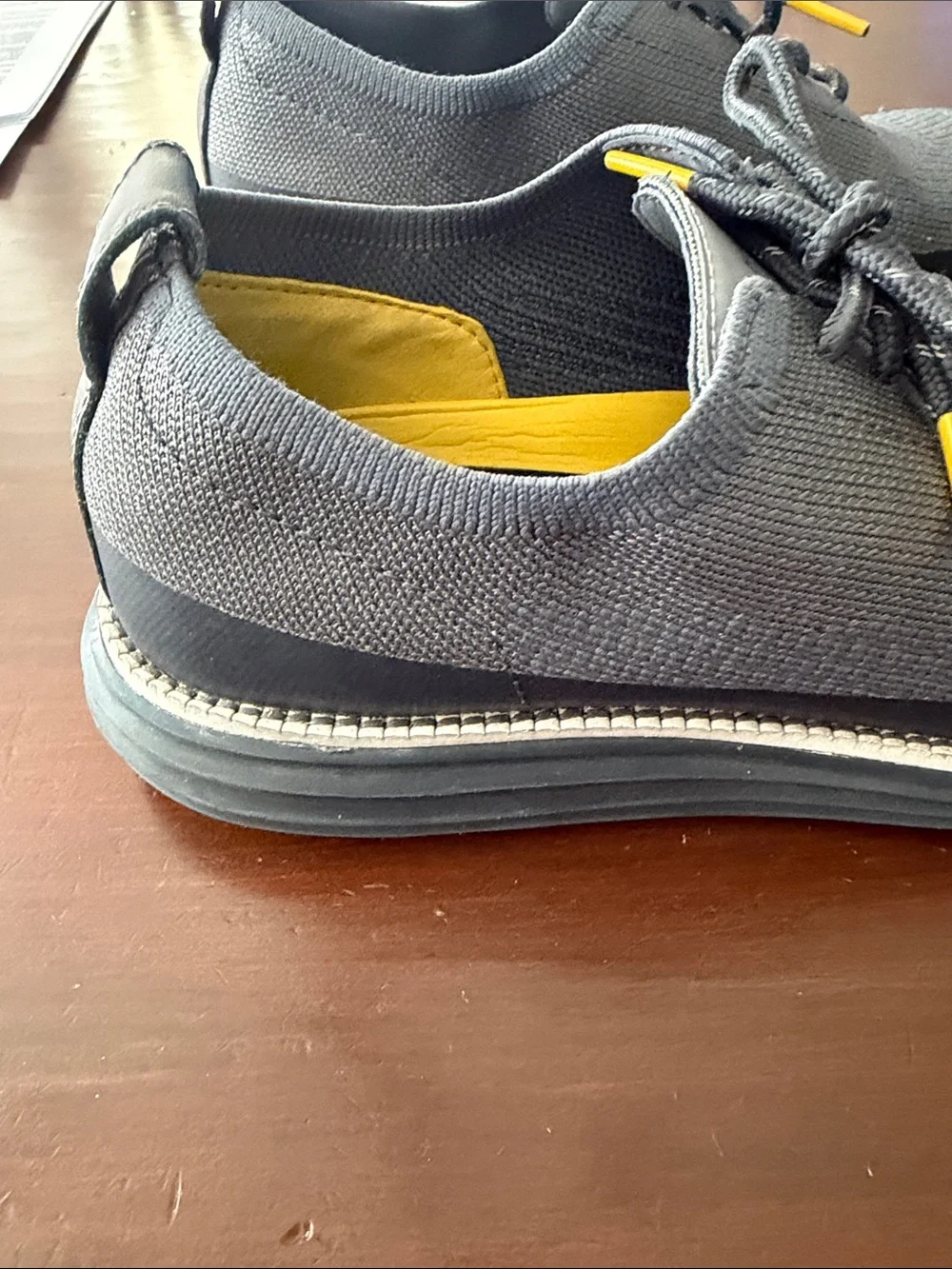 Cole Haan original grand Men's Gray Knit Lace-Up Casual Shoes with Yellow Accent